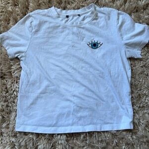 Women’s White T-Shirt with Blue Eye Graphic